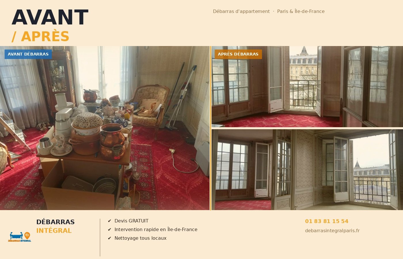 avant après Débarras appartement Paris et Ile de France. Débarras appartement 92, 95, 60, 91, 94, 75, 77, 78