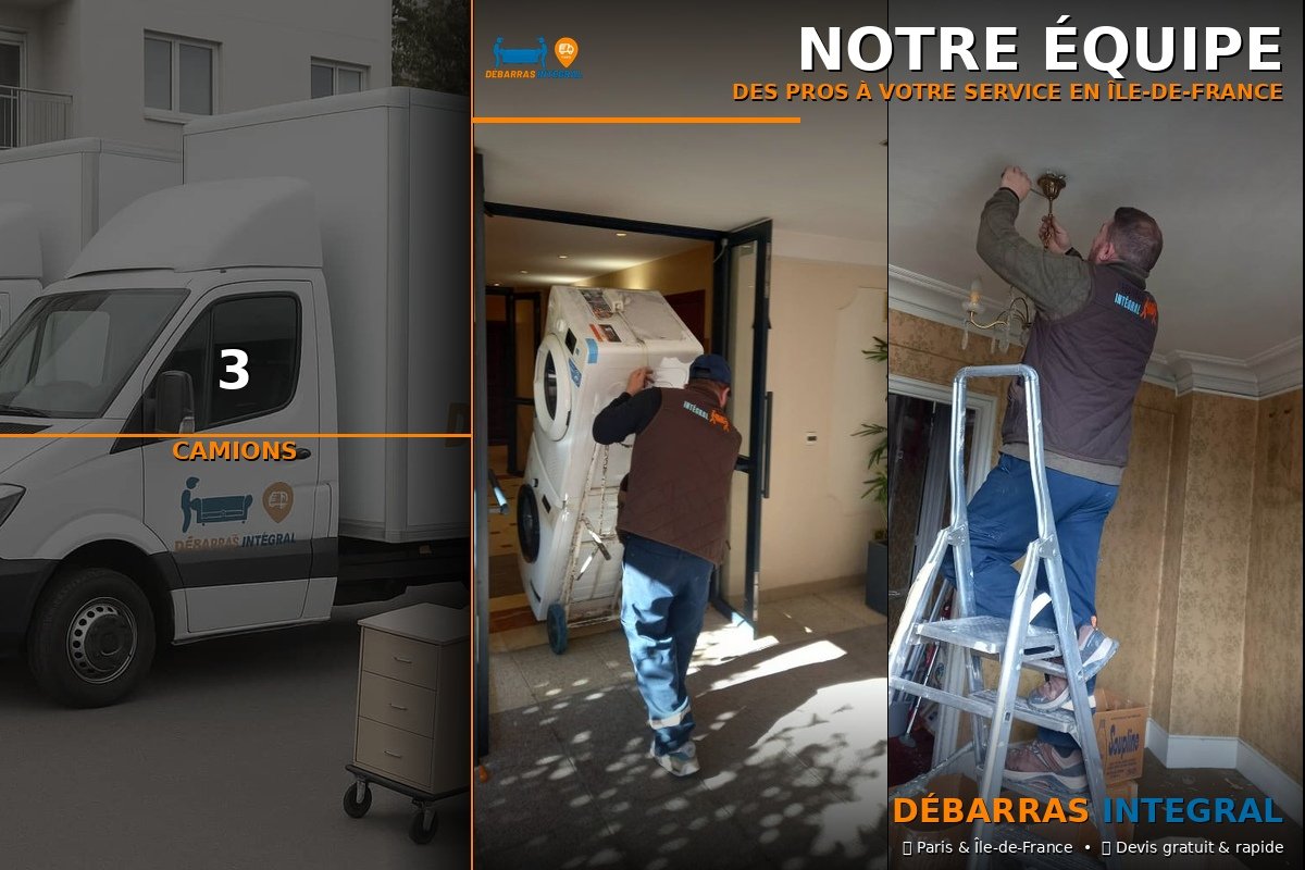 Camions et ouvrier en action débarras intégral