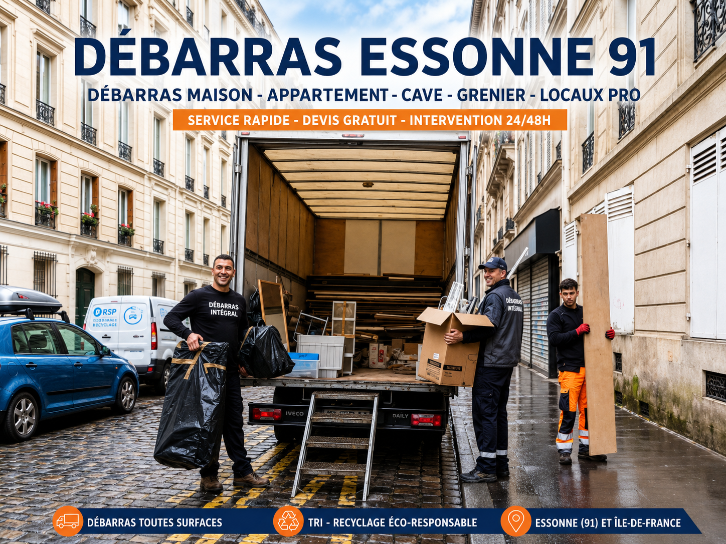 Débarras Essonne 91 par une entreprise spécialisée pour vider une maison, un appartement, une cave, un garage et tous types de biens immobiliers avec nettoyage complet.