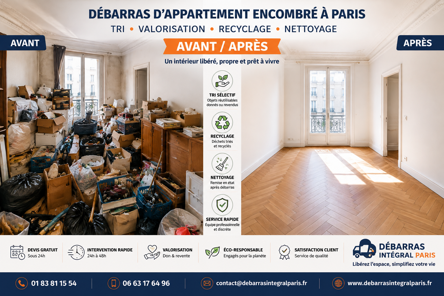 Appartement très encombré nécessitant un débarras et un nettoyage à Paris